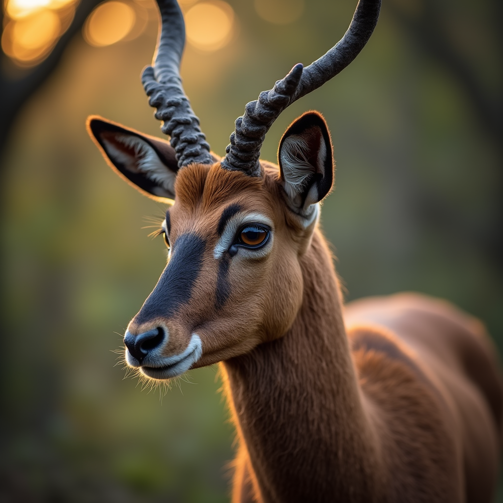 A photorealistic portrait of a Markhor in its natural habitat