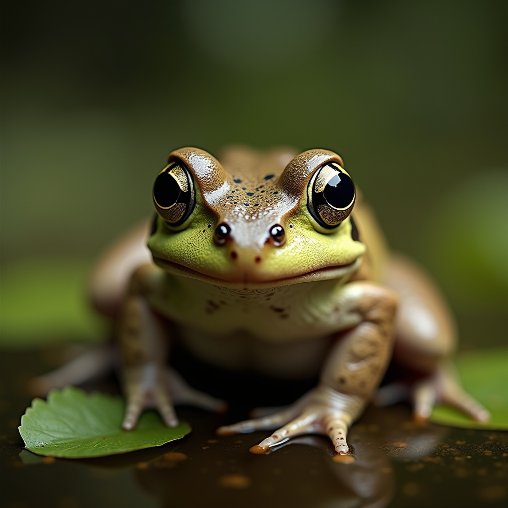 A photorealistic portrait of a Marsh Frog in its natural habitat