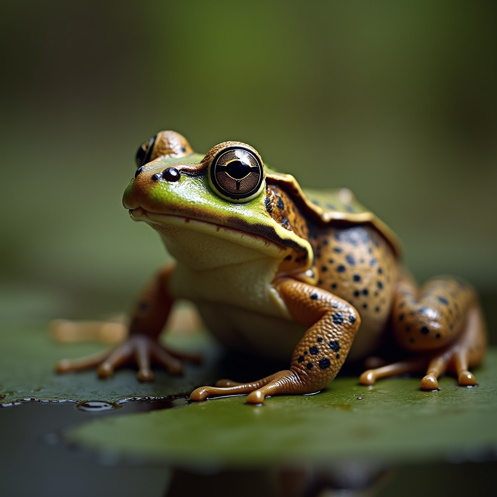 A photorealistic portrait of a Marsh Frog in its natural habitat