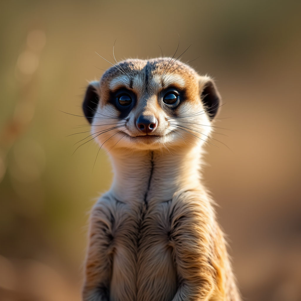 A photorealistic portrait of a Meerkat in its natural habitat