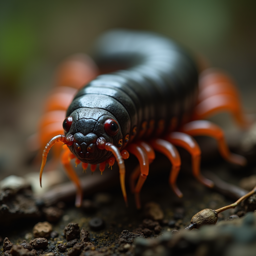 A photorealistic portrait of a Millipede in its natural habitat