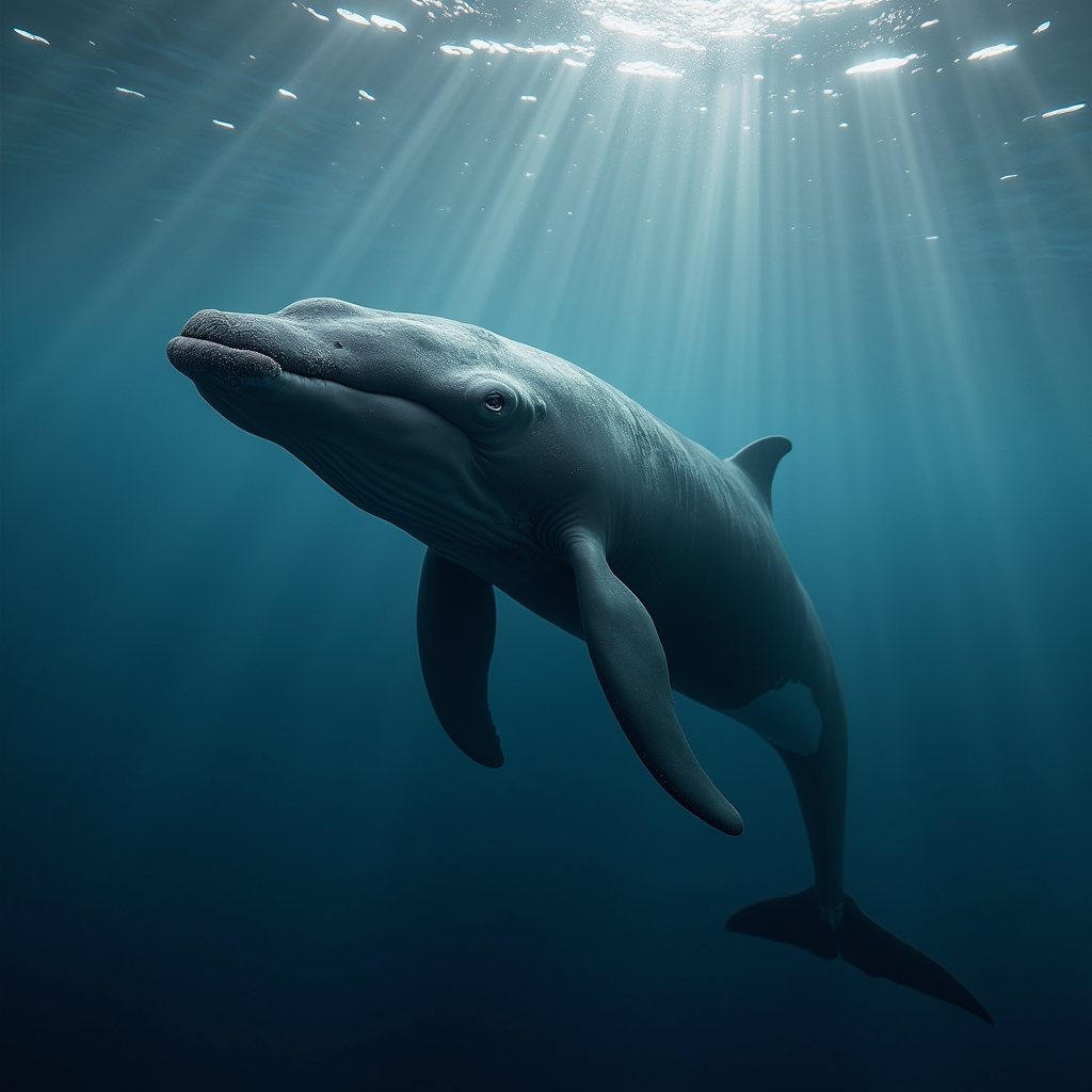 A photorealistic portrait of a Minke Whale in its natural habitat