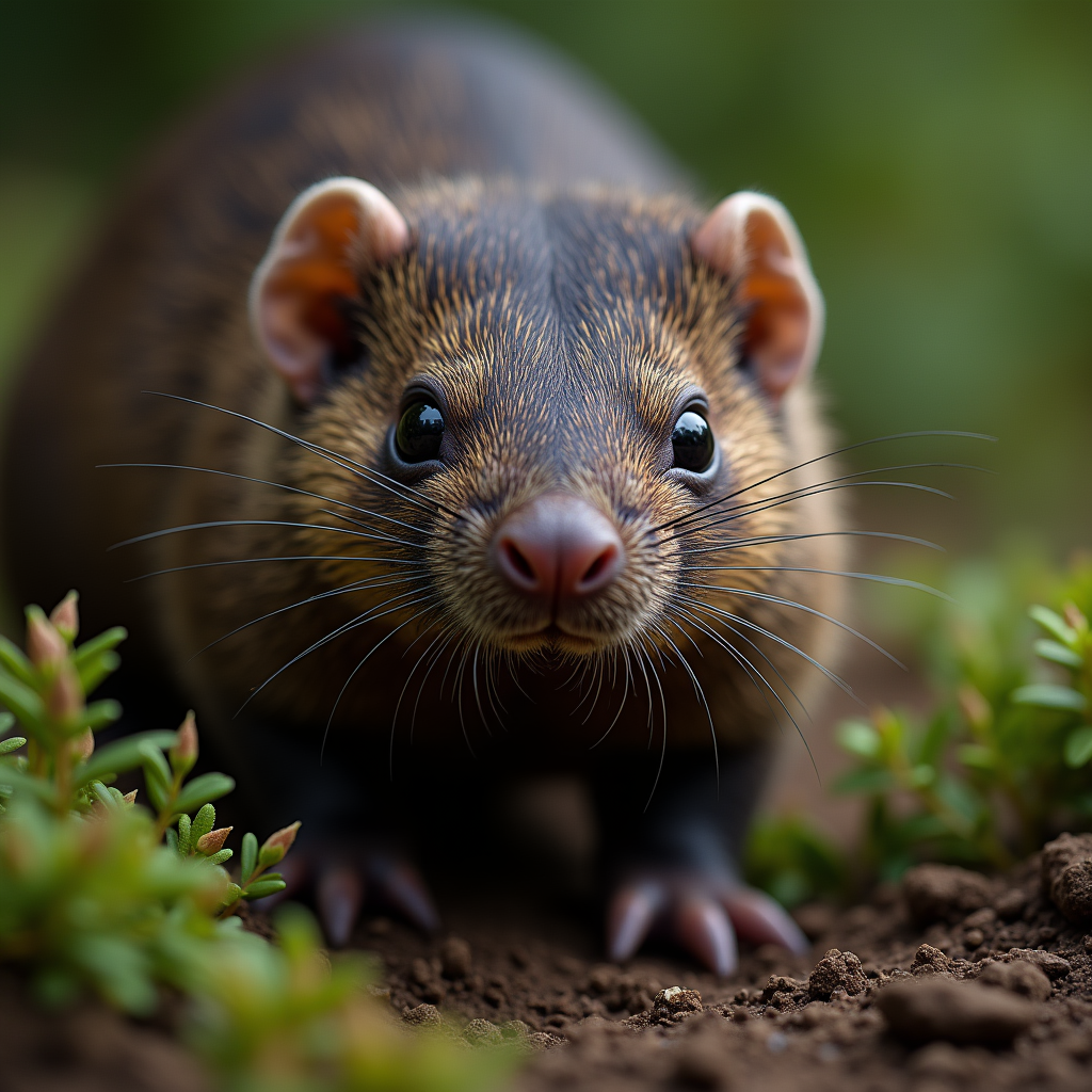 A photorealistic portrait of a Mole in its natural habitat
