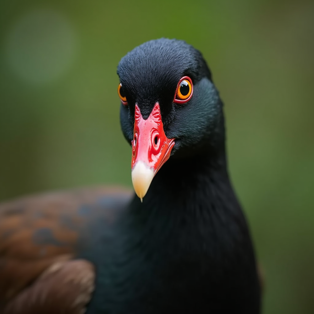 A photorealistic portrait of a Moorhen in its natural habitat