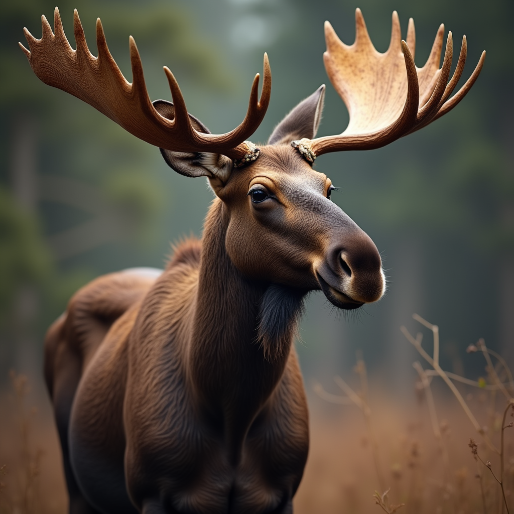 A photorealistic portrait of a Moose in its natural habitat