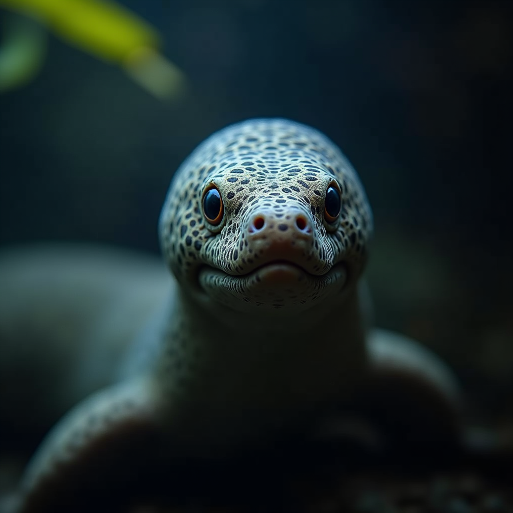A photorealistic portrait of a Moray Eel in its natural habitat