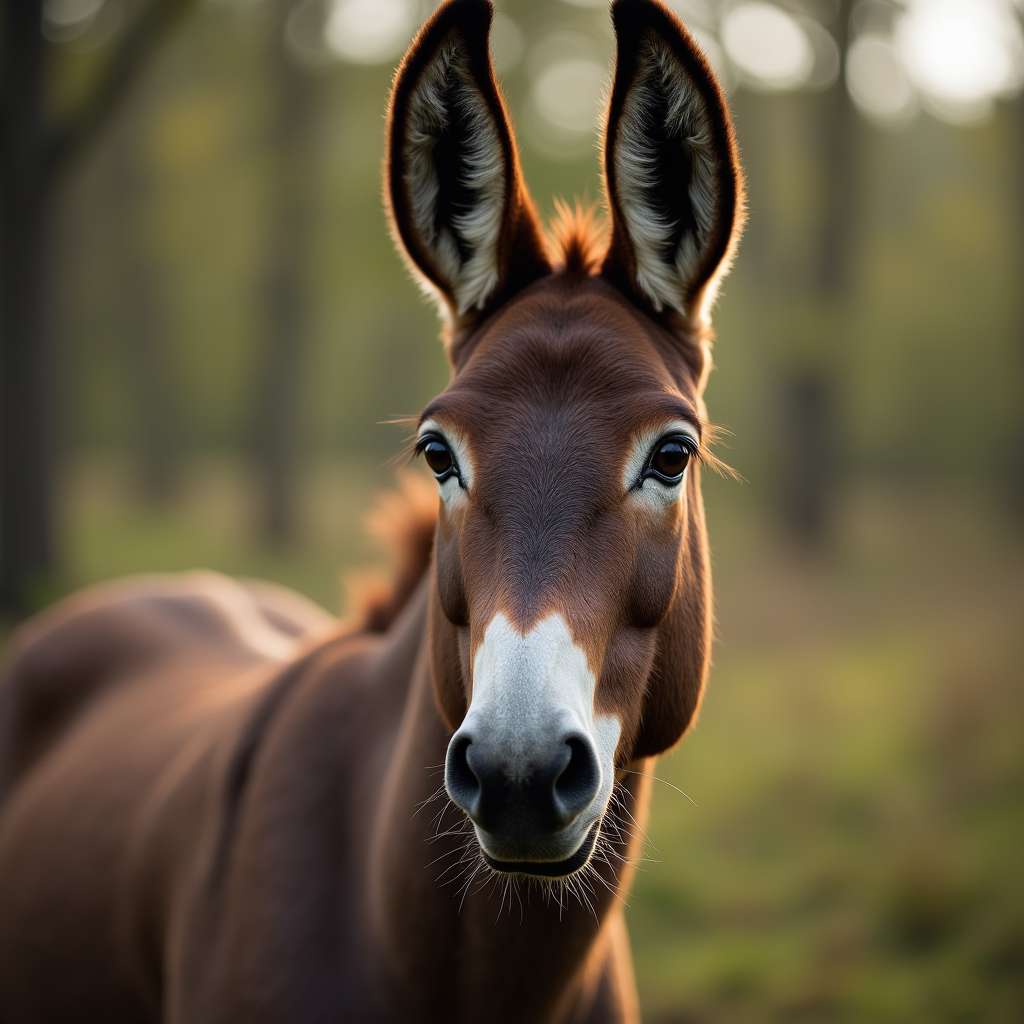 A photorealistic portrait of a Mule in its natural habitat