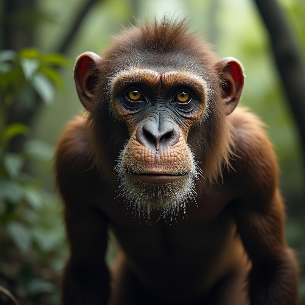 A photorealistic portrait of a Neanderthal in its natural habitat