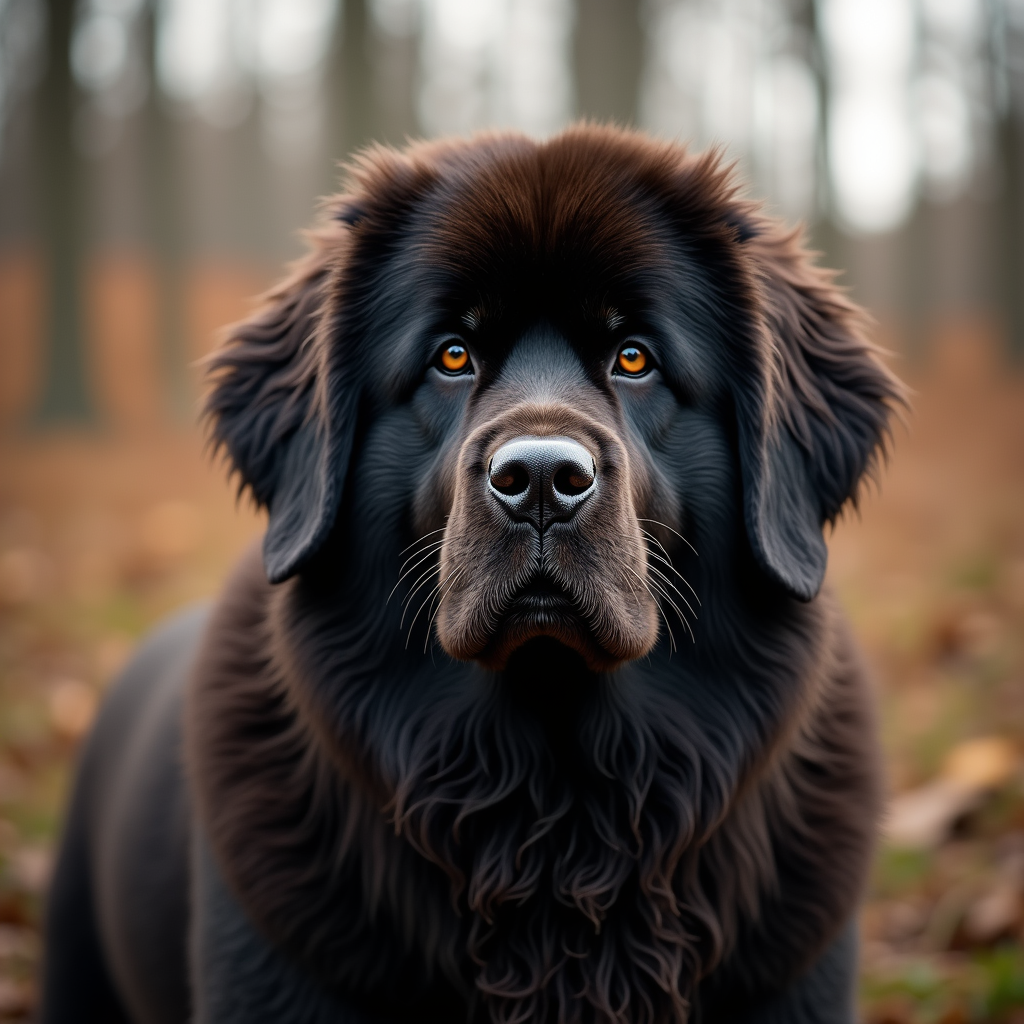 A photorealistic portrait of a Newfoundland in its natural habitat