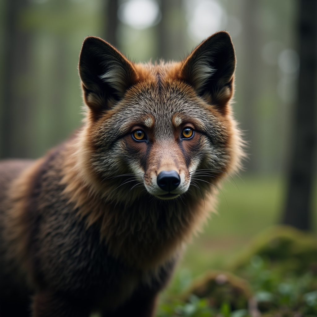 A photorealistic portrait of a Norwegian Forest in its natural habitat