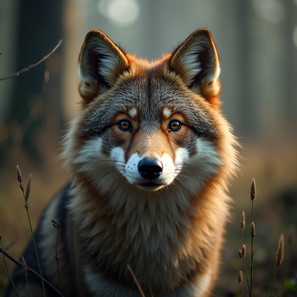 A photorealistic portrait of a Norwegian Forest in its natural habitat
