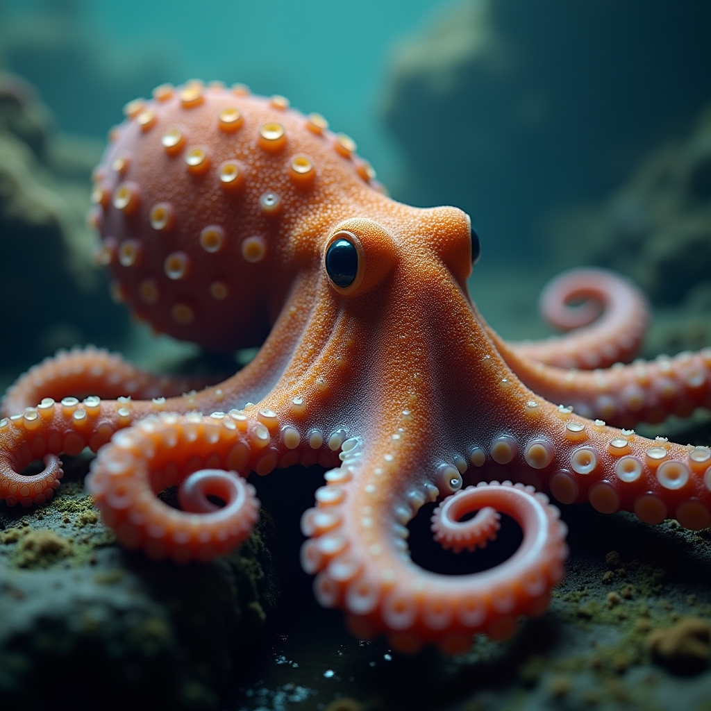 A photorealistic portrait of a Octopus in its natural habitat