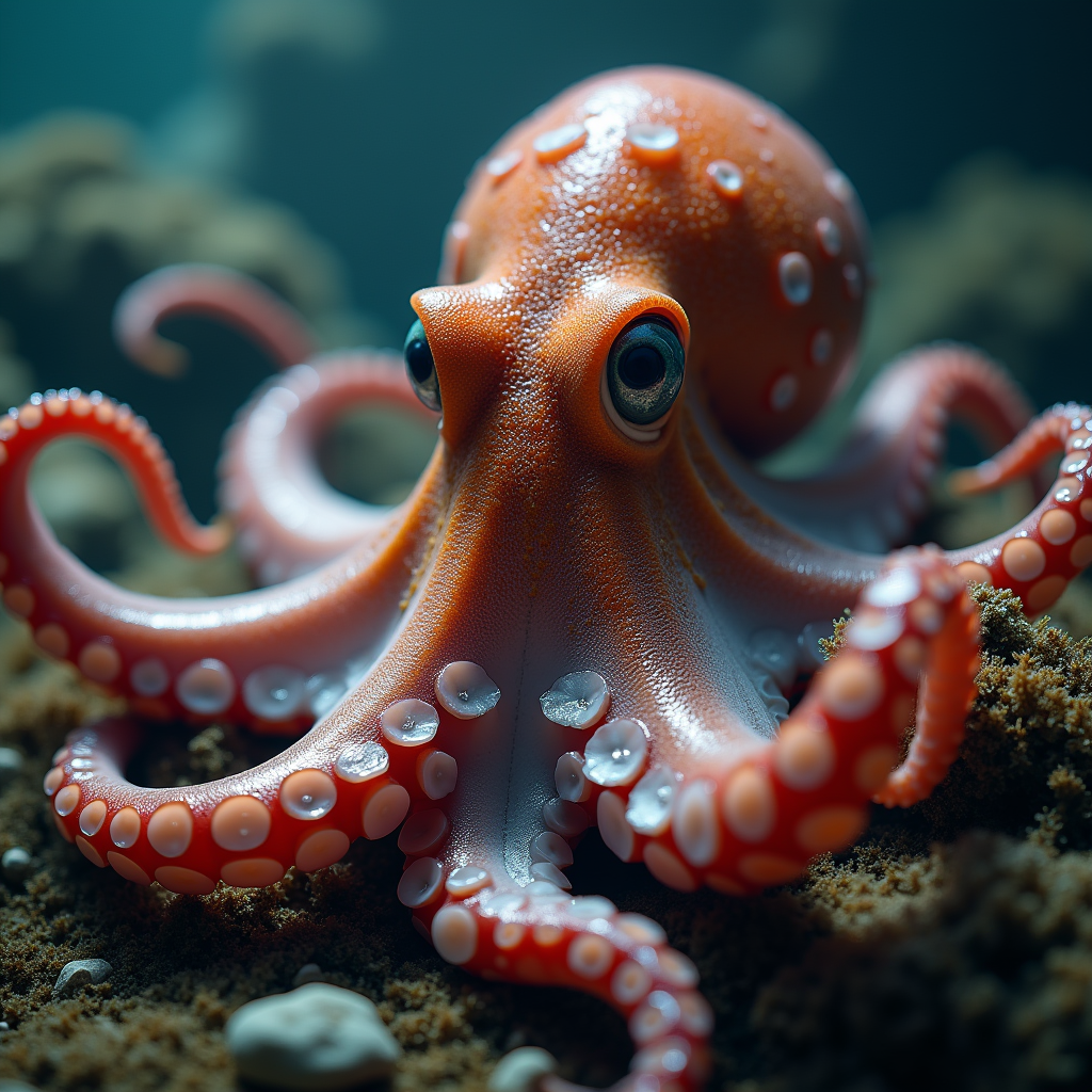 A photorealistic portrait of a Octopus in its natural habitat