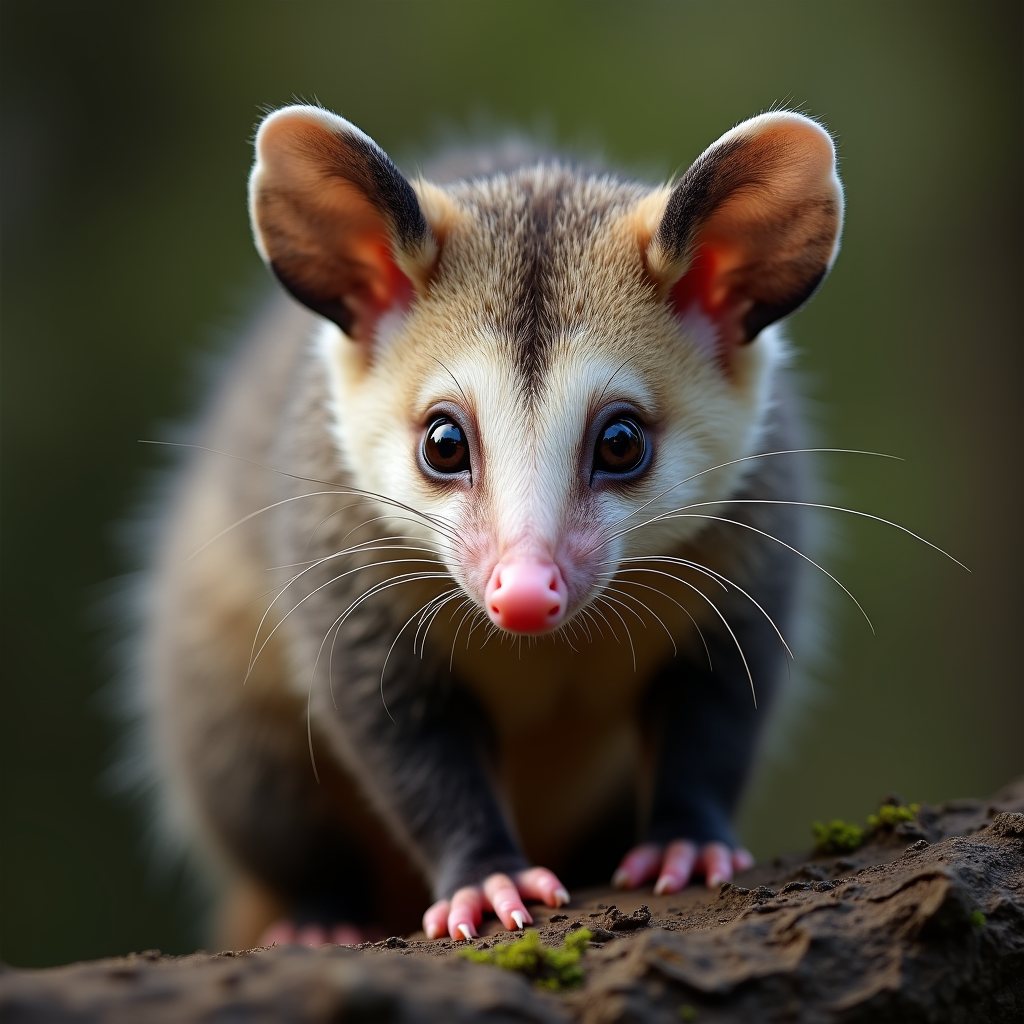 A photorealistic portrait of a Opossum in its natural habitat