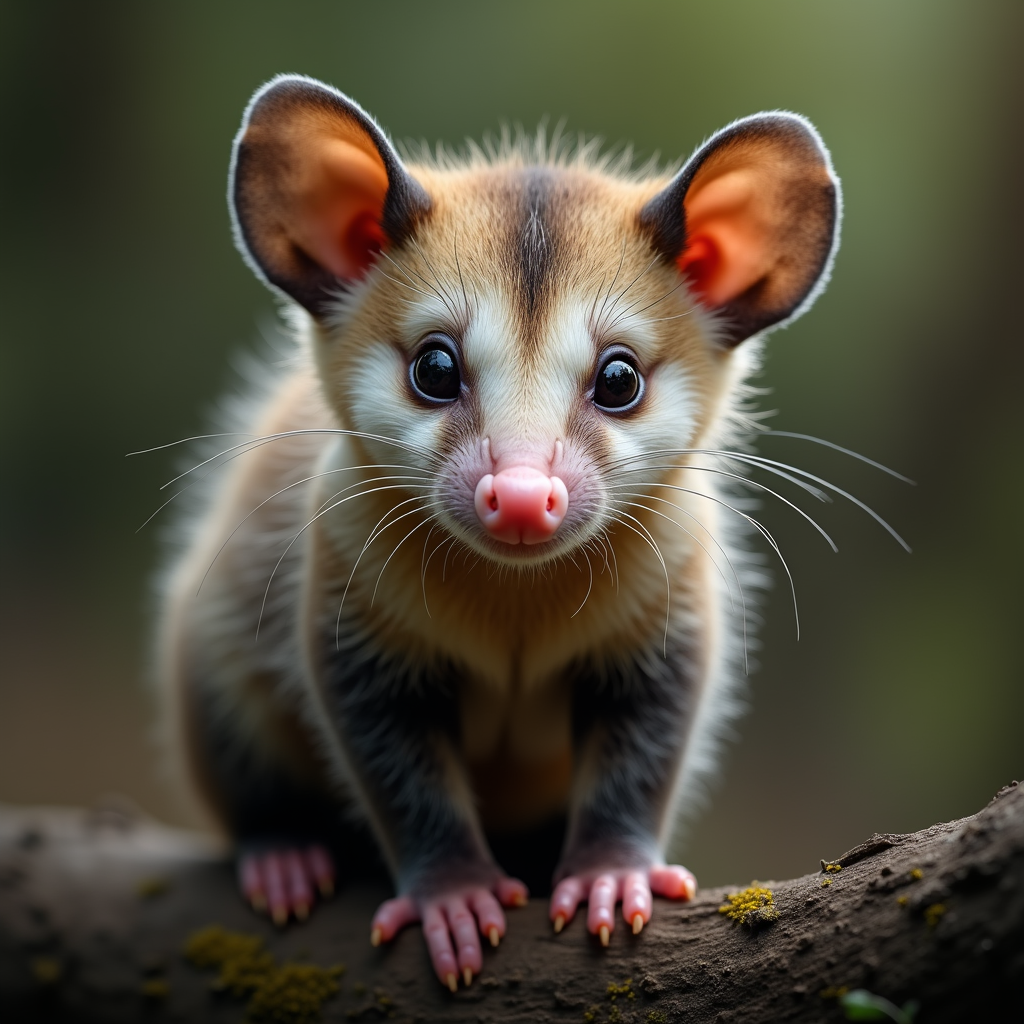 A photorealistic portrait of a Opossum in its natural habitat