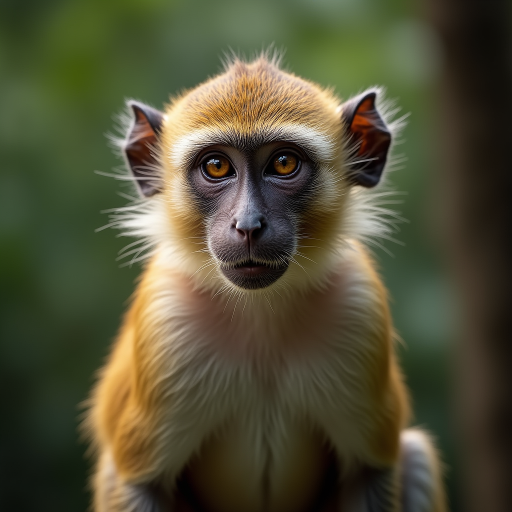 A photorealistic portrait of a Patas Monkey in its natural habitat