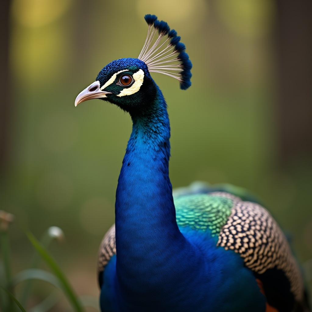 A photorealistic portrait of a Peacock in its natural habitat