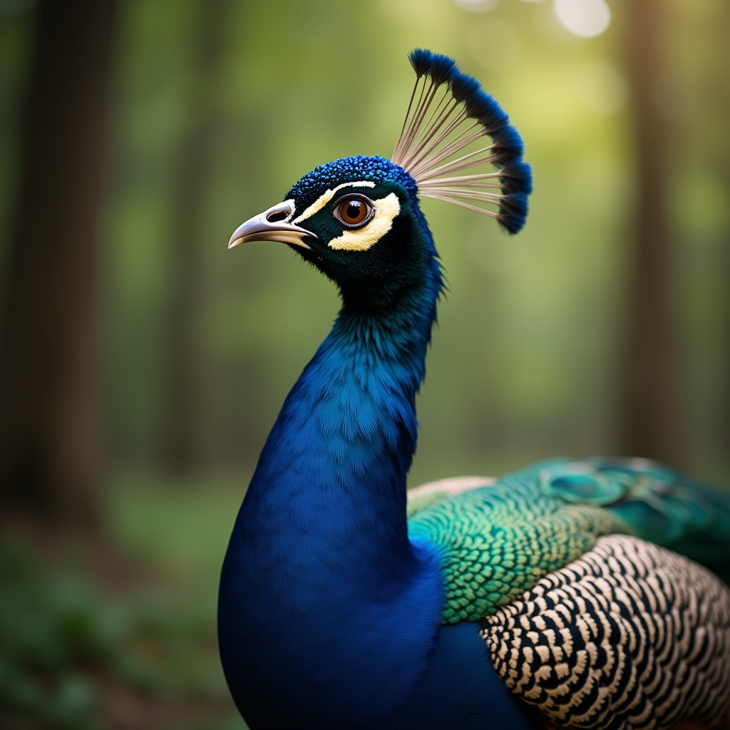 A photorealistic portrait of a Peacock in its natural habitat