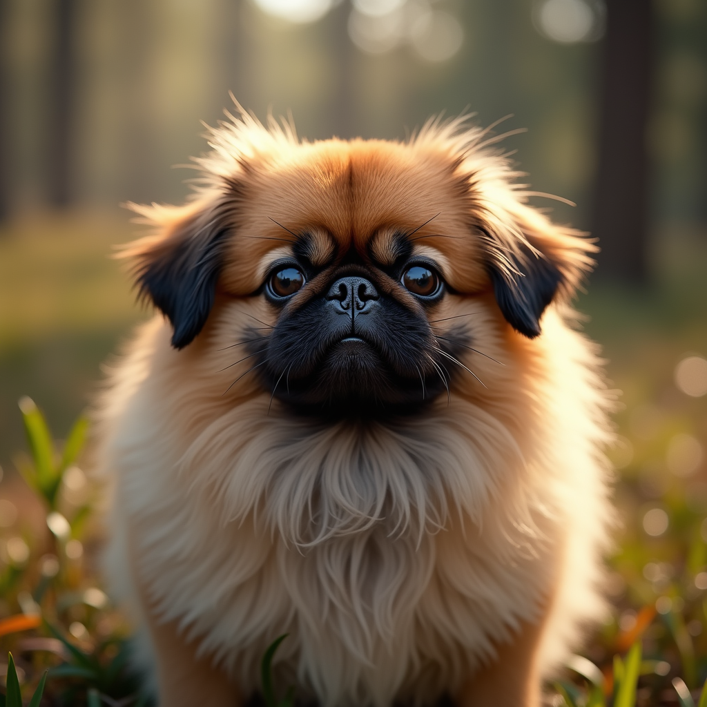 A photorealistic portrait of a Pekingese in its natural habitat