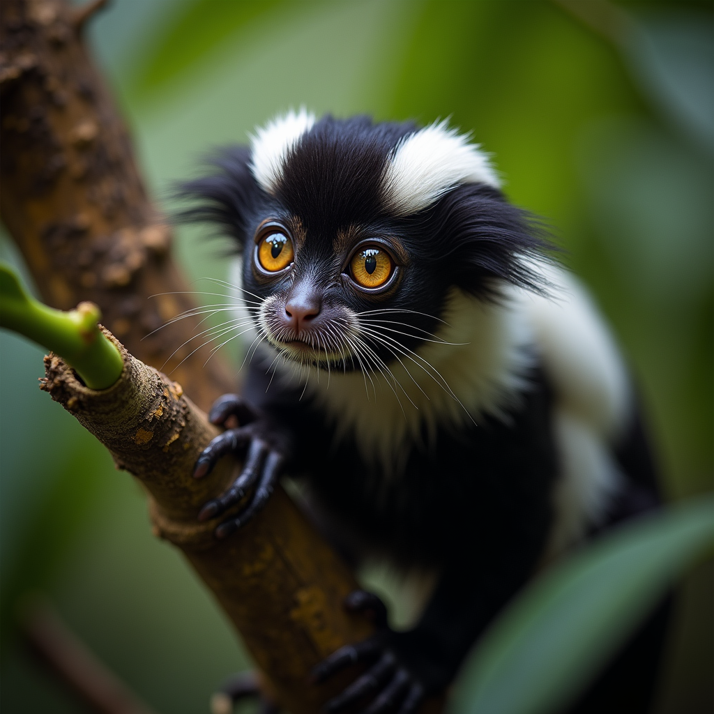 A photorealistic portrait of a Pied Tamarin in its natural habitat