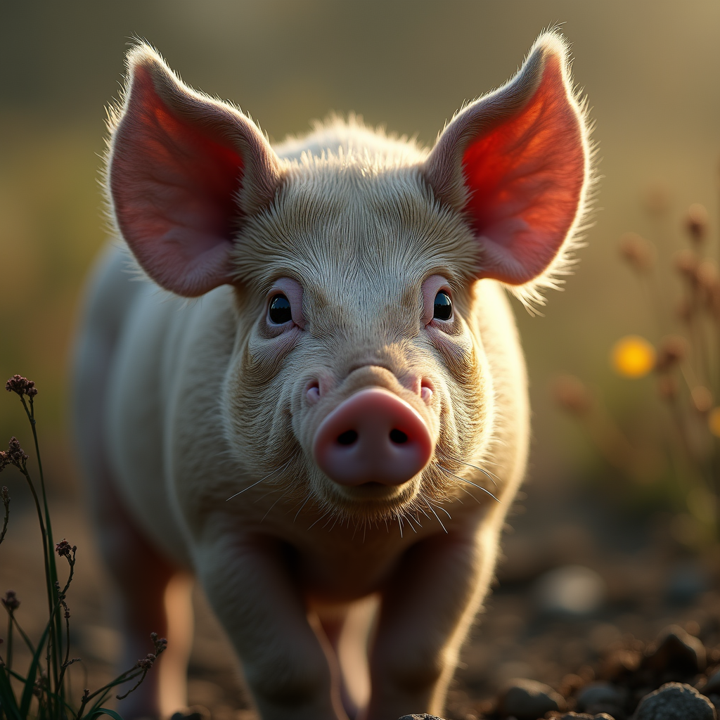 A photorealistic portrait of a Pig in its natural habitat