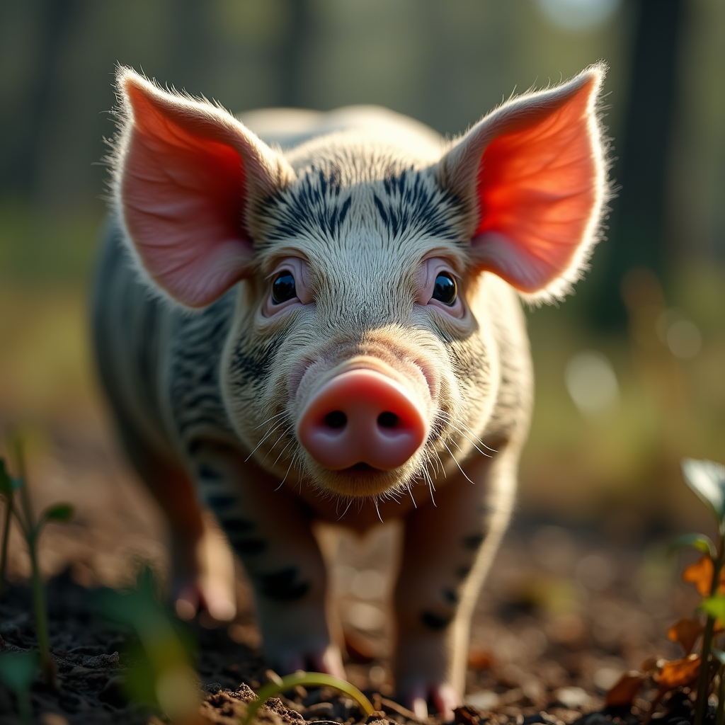 A photorealistic portrait of a Pig in its natural habitat