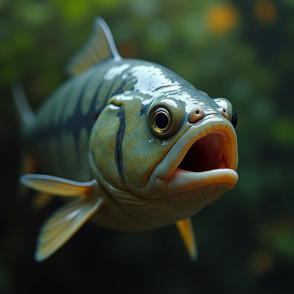 A photorealistic portrait of a Piranha in its natural habitat