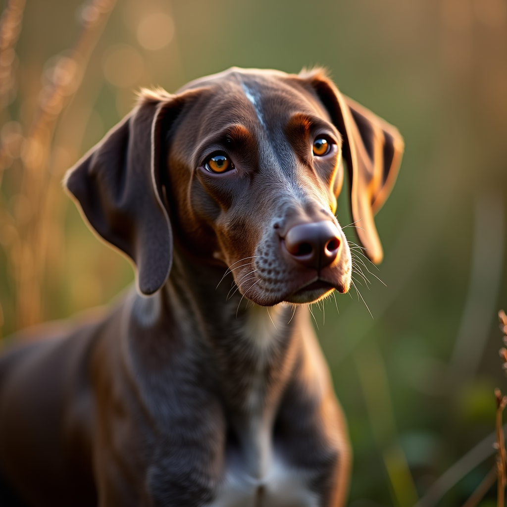 A photorealistic portrait of a Pointer in its natural habitat