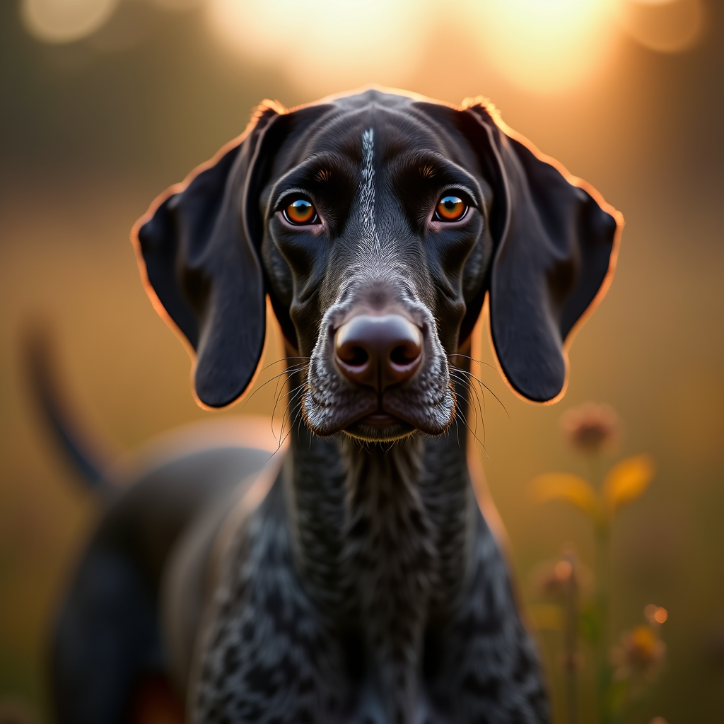 A photorealistic portrait of a Pointer in its natural habitat