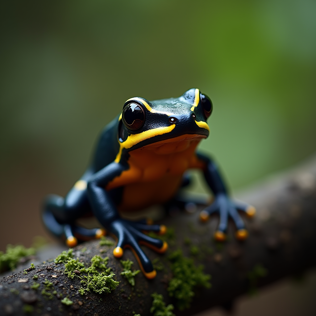 A photorealistic portrait of a Poison Dart Frog in its natural habitat