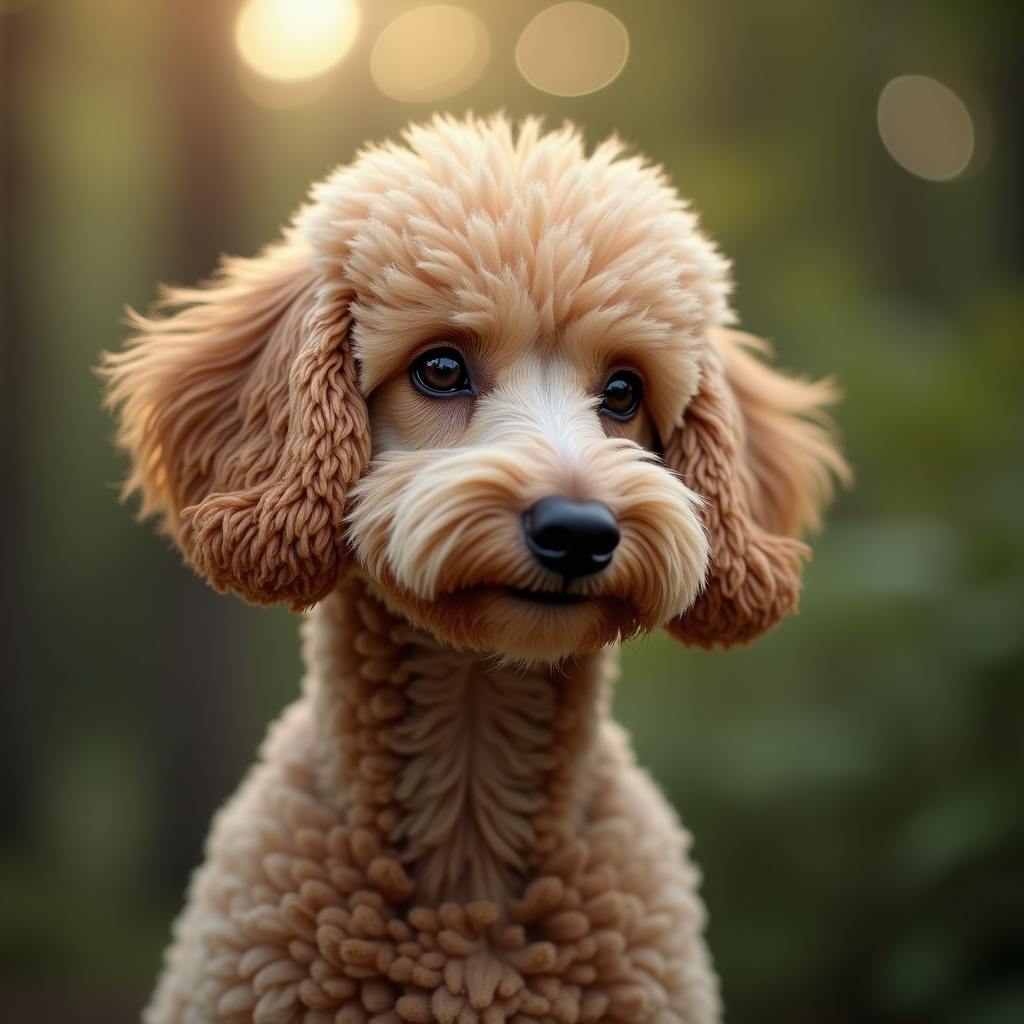 A photorealistic portrait of a Poodle in its natural habitat