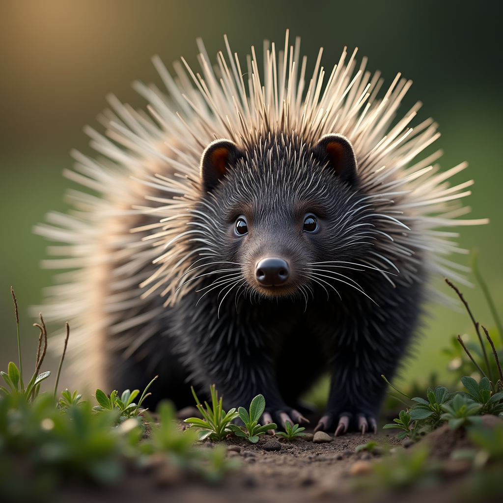 A photorealistic portrait of a Porcupine in its natural habitat