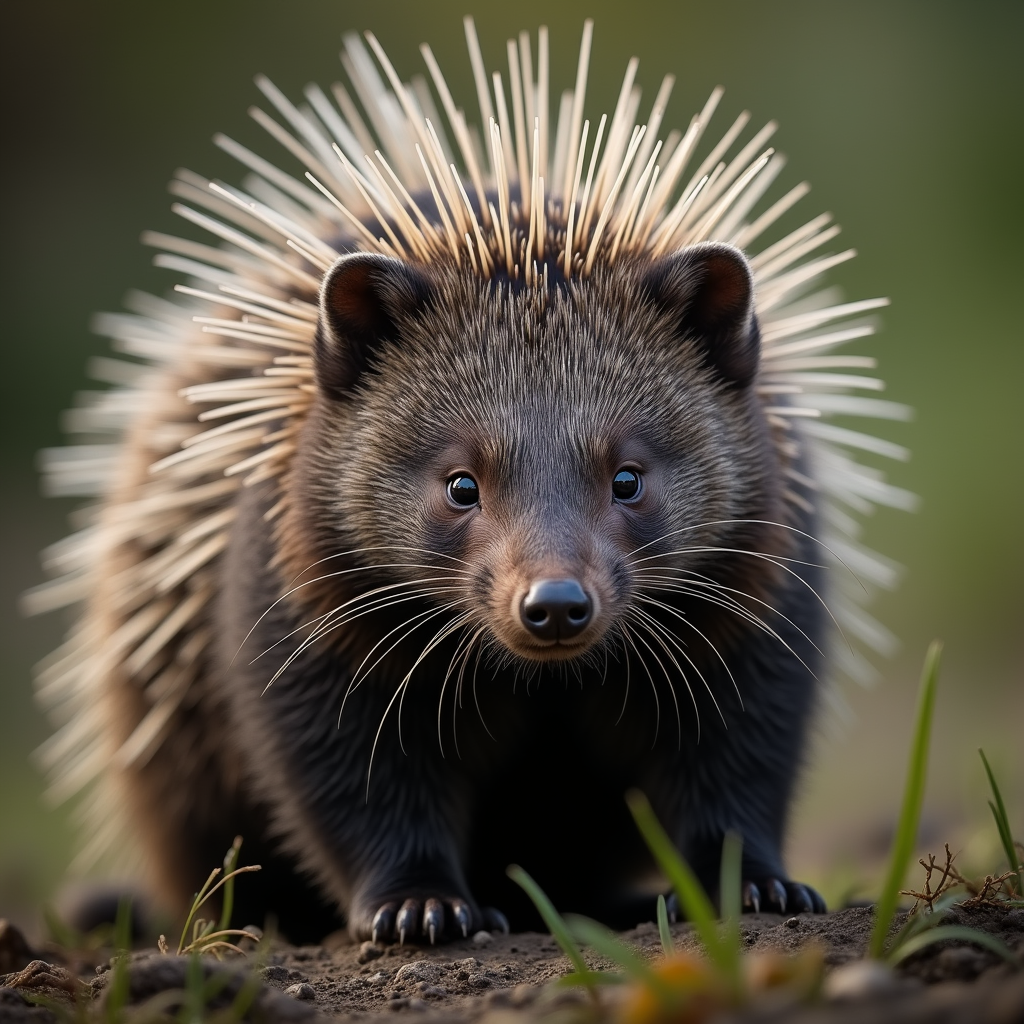 A photorealistic portrait of a Porcupine in its natural habitat