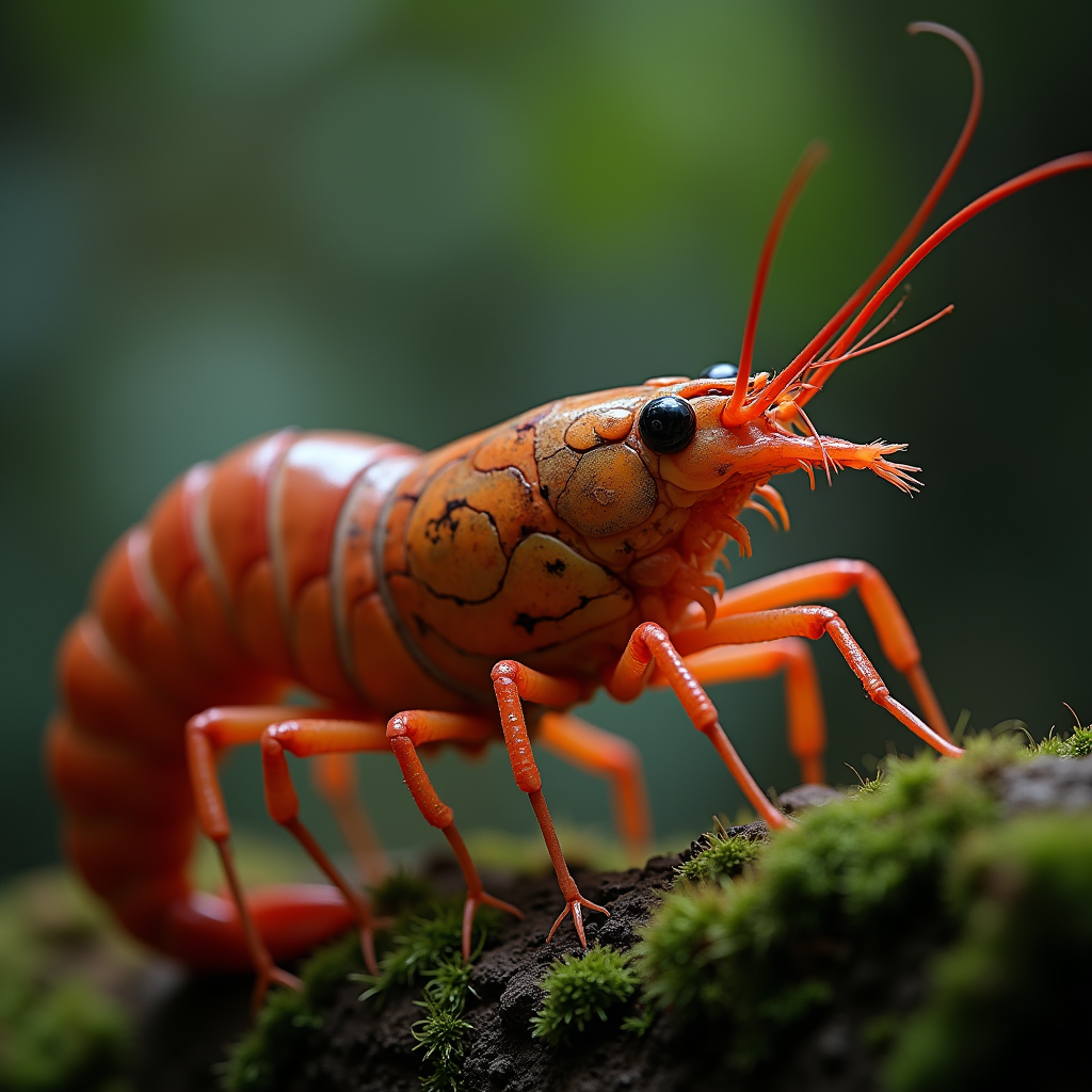 A photorealistic portrait of a Prawn in its natural habitat