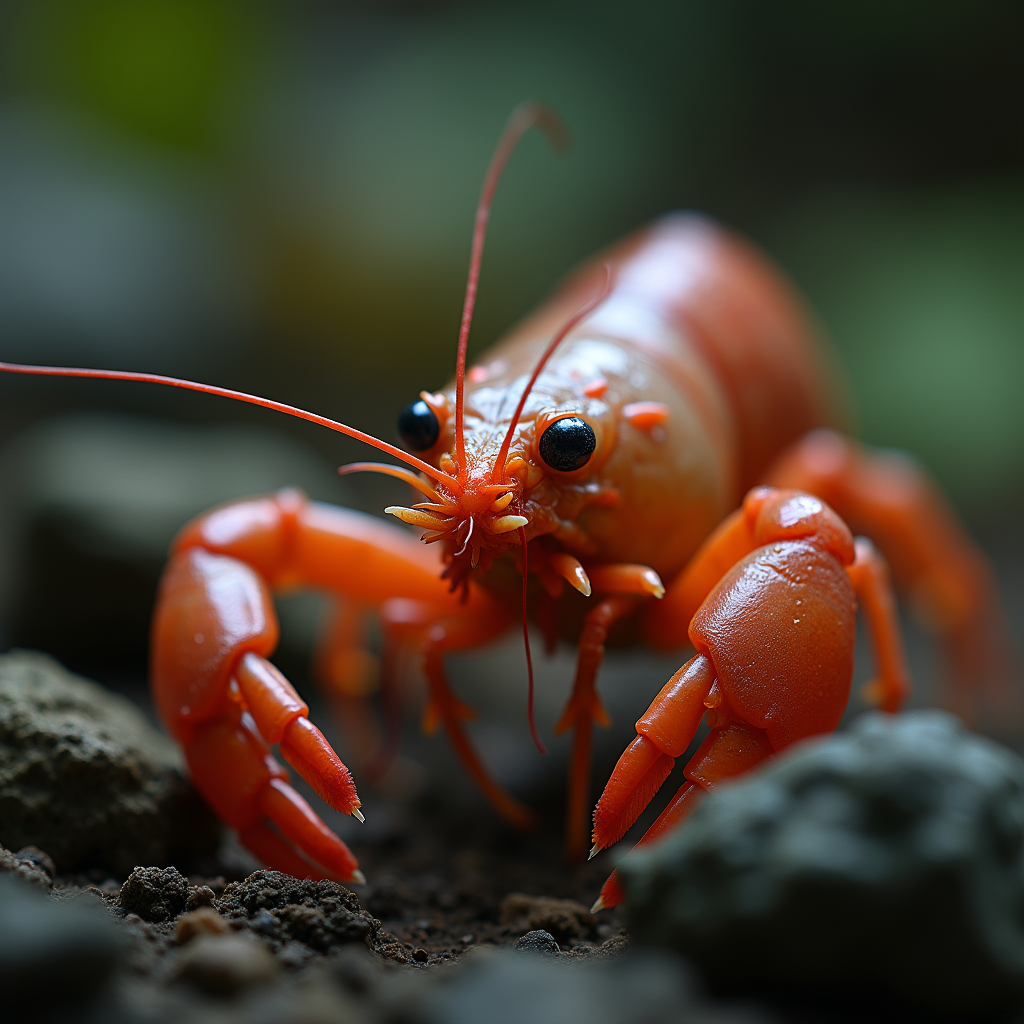 A photorealistic portrait of a Prawn in its natural habitat