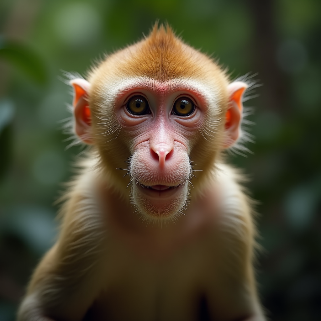 A photorealistic portrait of a Proboscis Monkey in its natural habitat