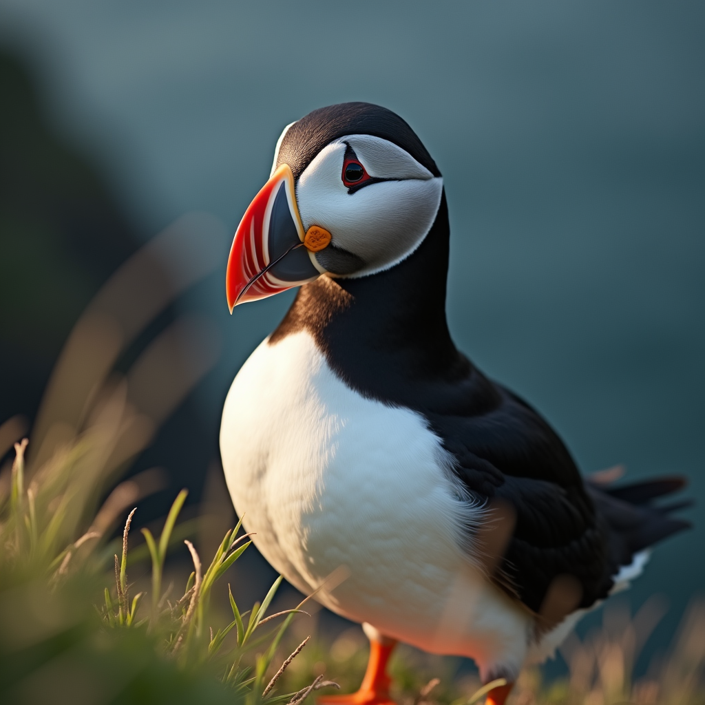 A photorealistic portrait of a Puffin in its natural habitat