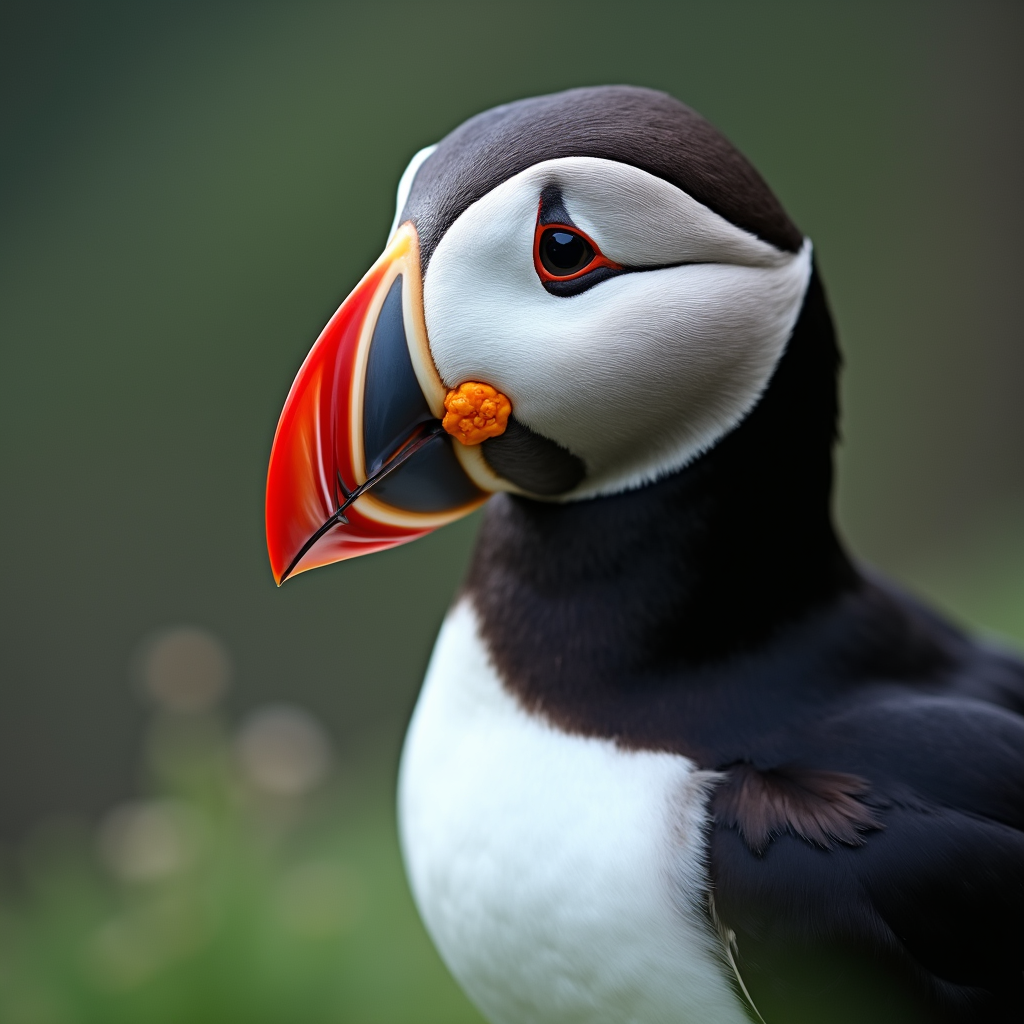 A photorealistic portrait of a Puffin in its natural habitat