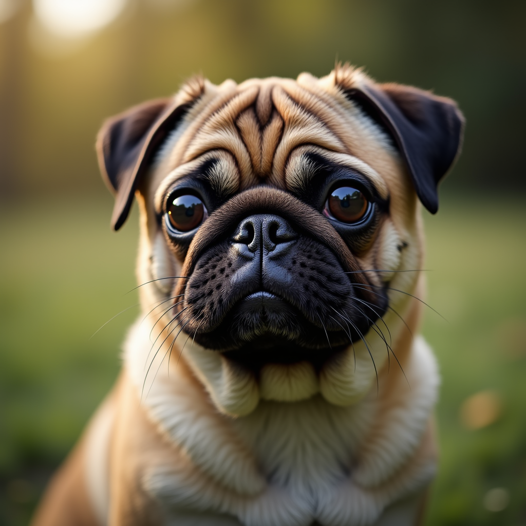 A photorealistic portrait of a Pug in its natural habitat