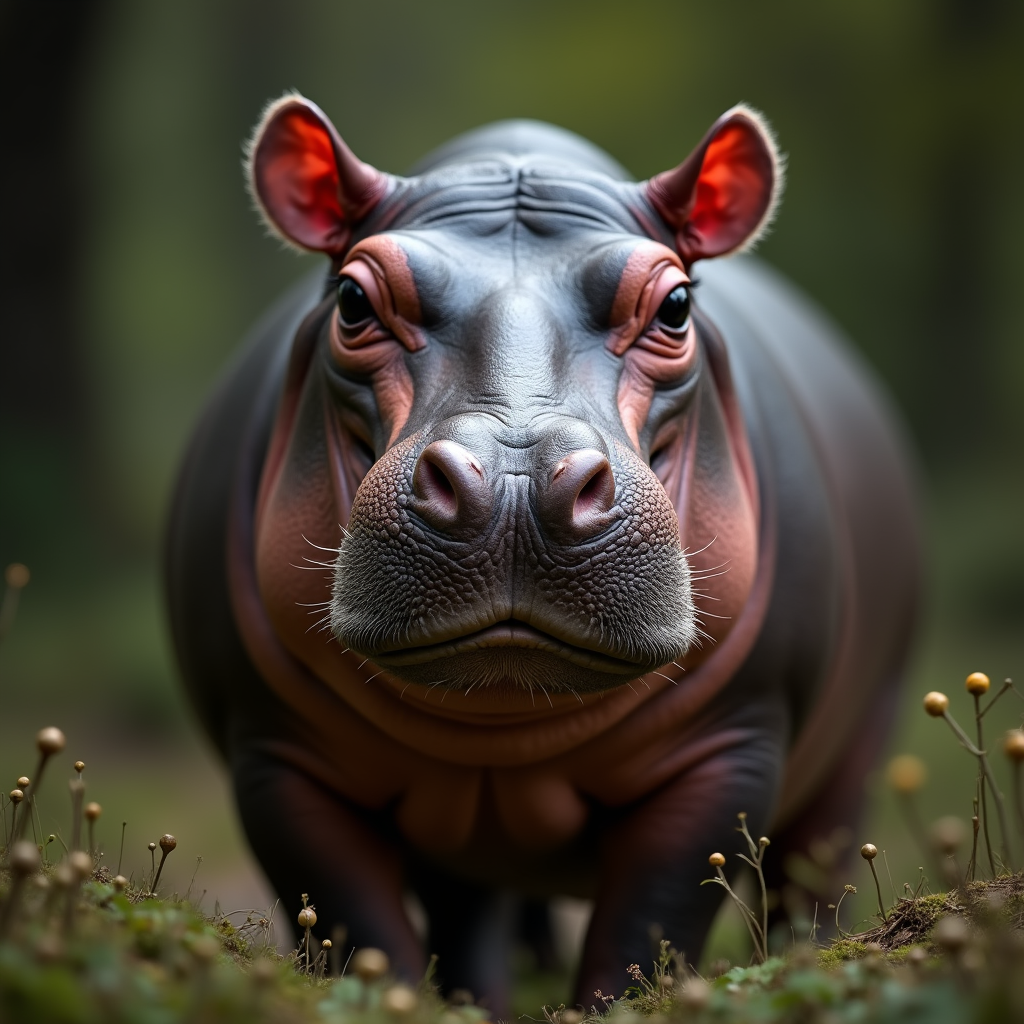 A photorealistic portrait of a Pygmy Hippopotamus in its natural habitat