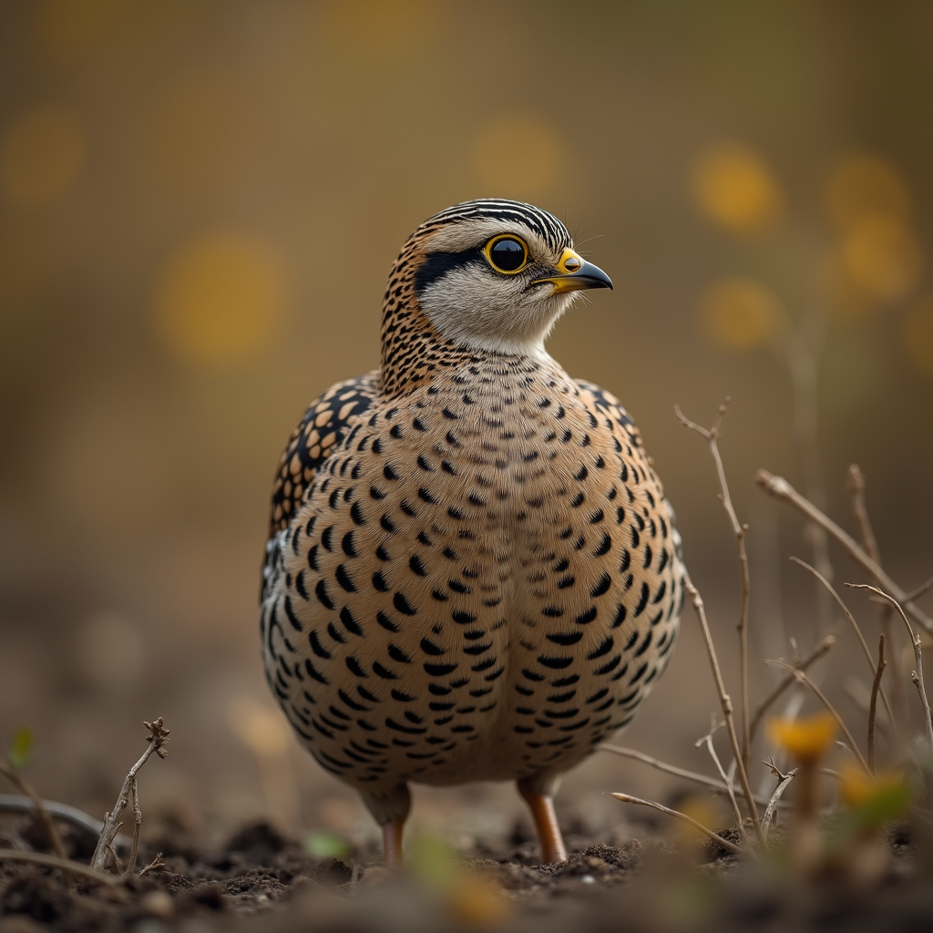 A photorealistic portrait of a Quail in its natural habitat