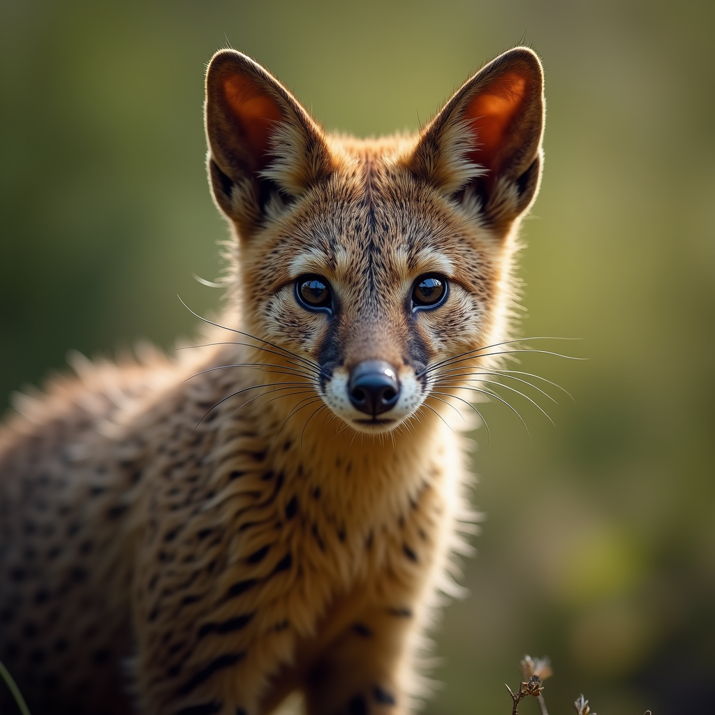 A photorealistic portrait of a Quoll in its natural habitat
