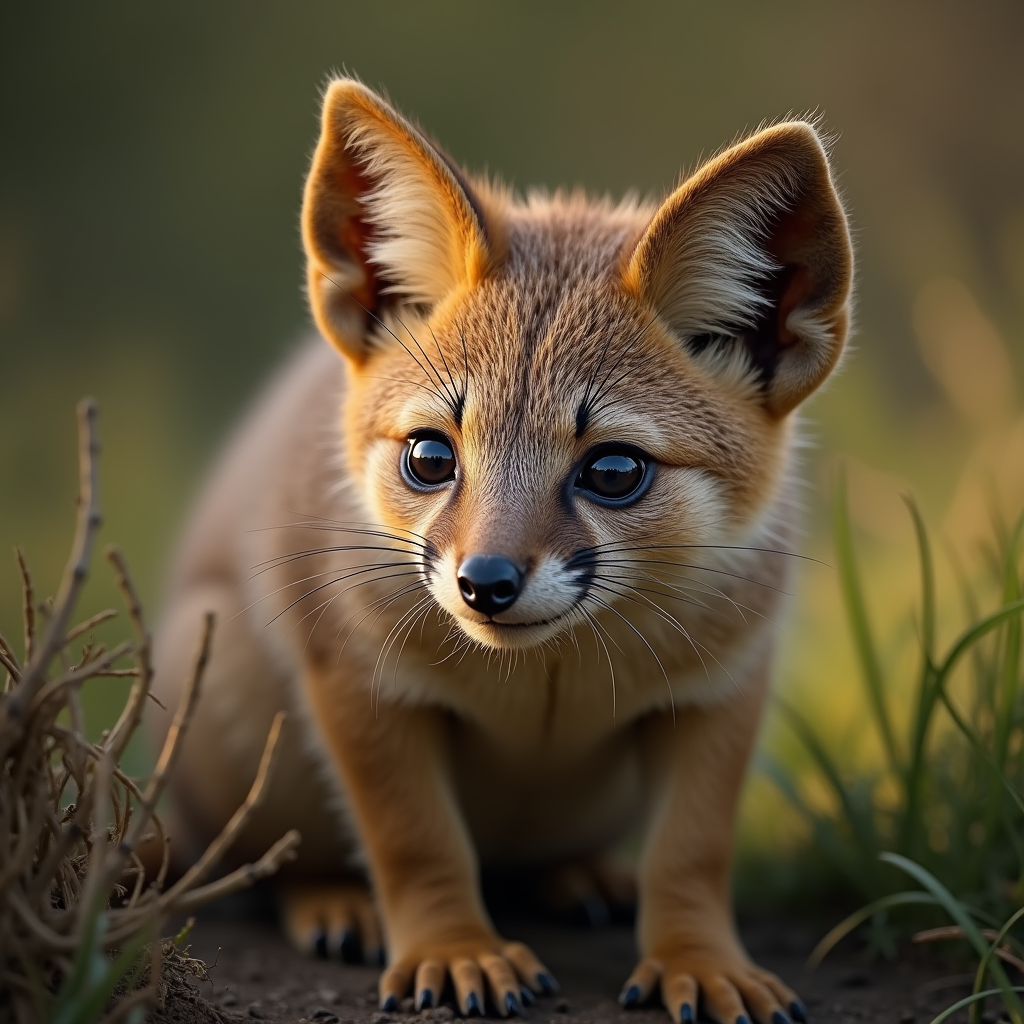 A photorealistic portrait of a Quoll in its natural habitat