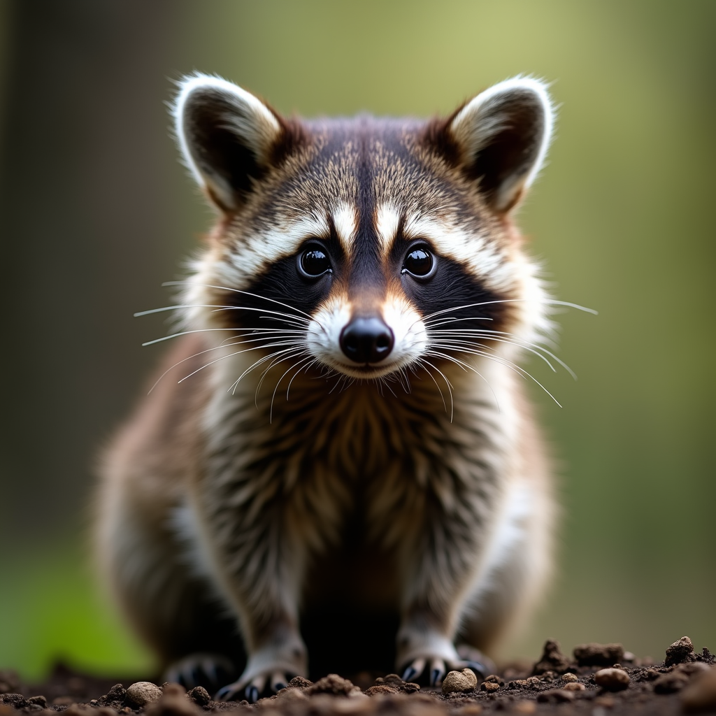 A photorealistic portrait of a Raccoon in its natural habitat