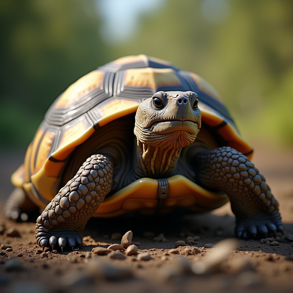 A photorealistic portrait of a Radiated Tortoise in its natural habitat