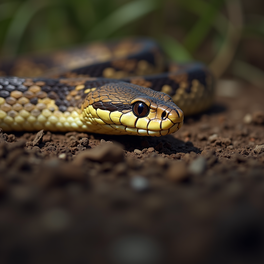 A photorealistic portrait of a Rattlesnake in its natural habitat