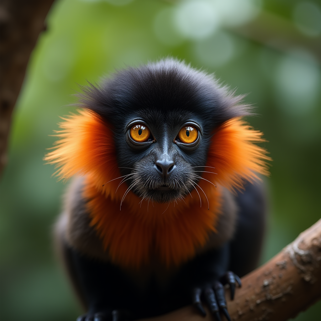 A photorealistic portrait of a Red-handed Tamarin in its natural habitat