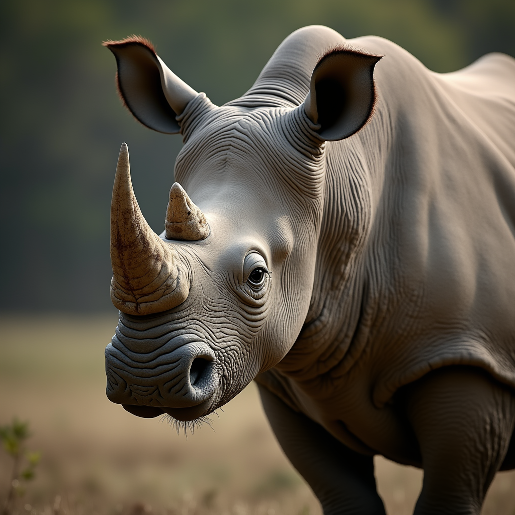 A photorealistic portrait of a Rhinoceros in its natural habitat
