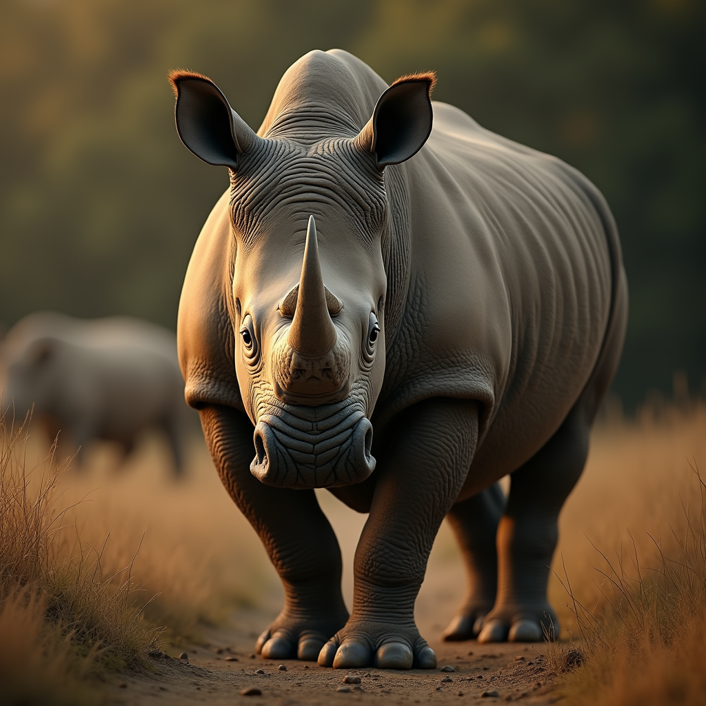 A photorealistic portrait of a Rhinoceros in its natural habitat