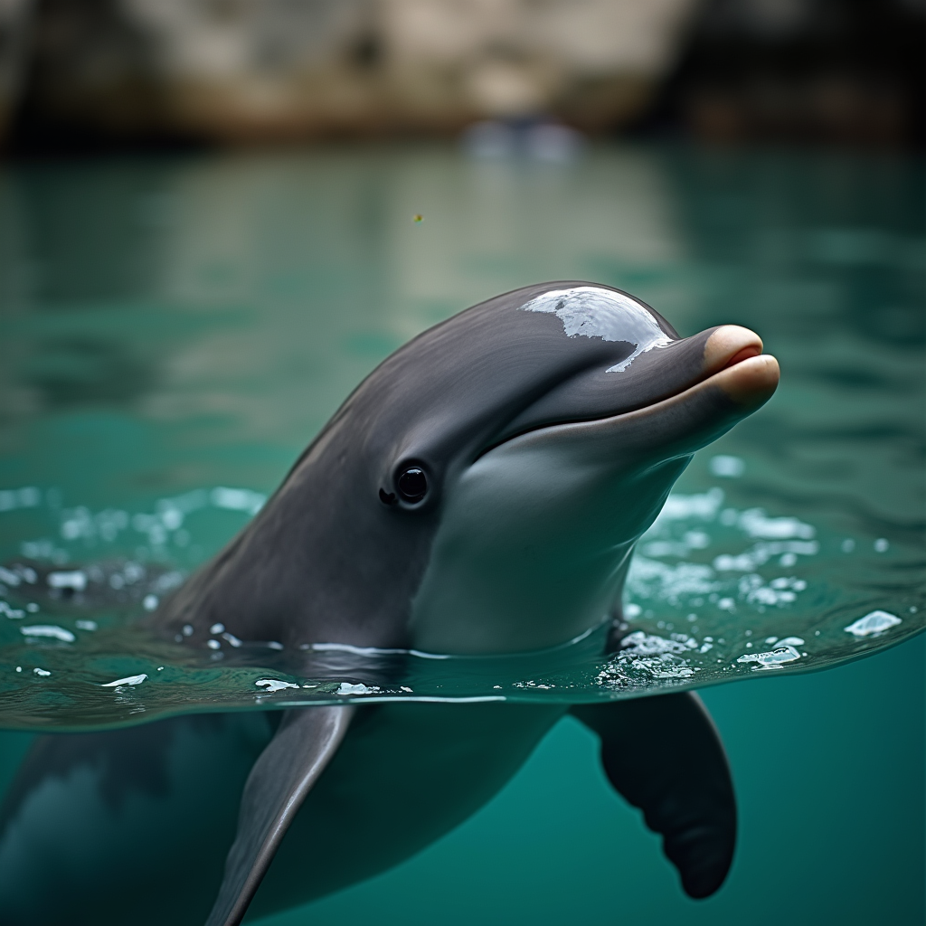 A photorealistic portrait of a River Dolphin in its natural habitat